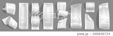 Paper receipts, cash checks of payments in shop 100836724