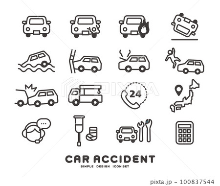 車の災害や事故のアイコンのベクターイラスト素材／危険／修理／保険 100837544