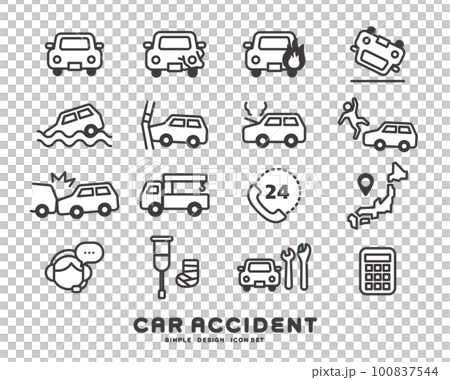 車の災害や事故のアイコンのベクターイラスト素材／危険／修理／保険 100837544
