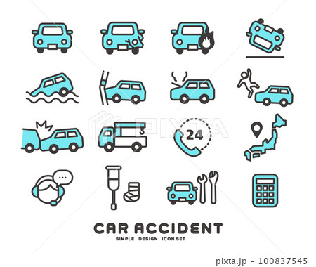車の災害や事故のアイコンのベクターイラスト素材／危険／修理／保険 100837545