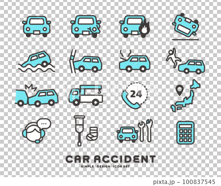 車の災害や事故のアイコンのベクターイラスト素材／危険／修理／保険 100837545
