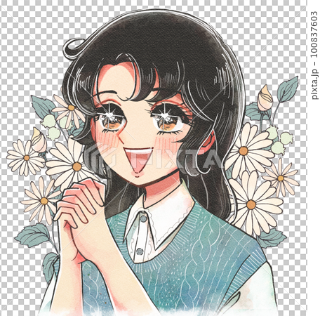 Paa...! Surrounded by flowers and laughing, girl cartoon style girl Paa...! Surrounded by flowers and laughing, girl cartoon style girl 100837603