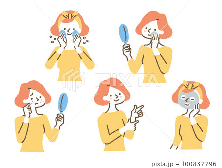 スキンケアをする女性たち_セット_色 100837796