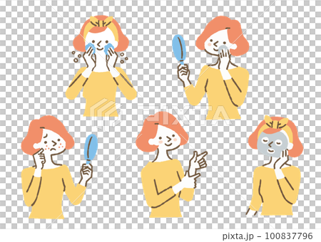 スキンケアをする女性たち_セット_色 100837796