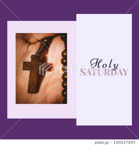 Image of holy saturday text over hand holding rosary Image of holy saturday text over hand holding rosary 100837895