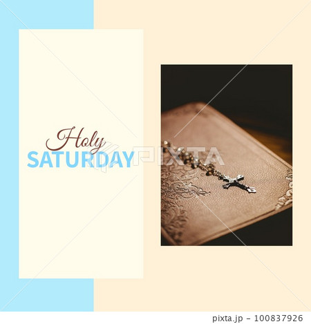 Image of holy saturday text over cross and bible 100837926