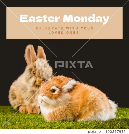 Image of easter monday text over rabbits on black background Image of easter monday text over rabbits on black background 100837953