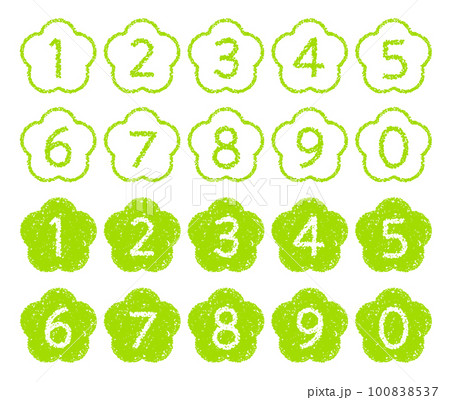 手描きのクレヨン素材 花の形の数字アイコンセット 手描きのクレヨン素材 花の形の数字アイコンセット 100838537