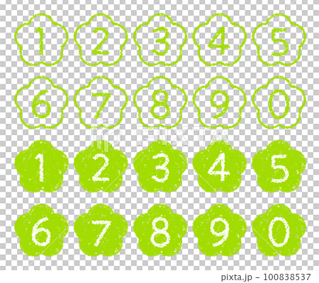 手描きのクレヨン素材 花の形の数字アイコンセット 手描きのクレヨン素材 花の形の数字アイコンセット 100838537