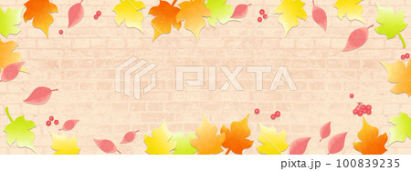 木の葉とレンガの背景イラスト、季節のイメージ 100839235