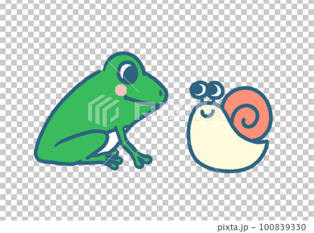 カエルとカタツムリのイラスト カエルとカタツムリのイラスト 100839330