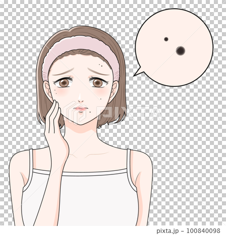 A woman with a hair band suffering from a mole enlargement A woman with a hair band suffering from a mole enlargement 100840098
