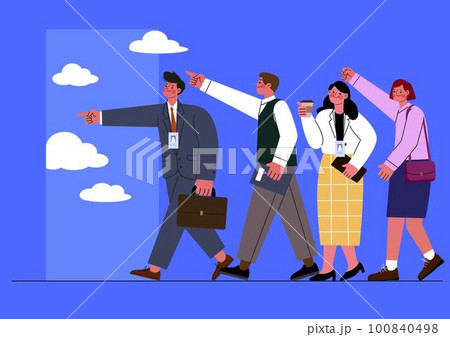 group of office workers, job seekers walking together toward a door 100840498
