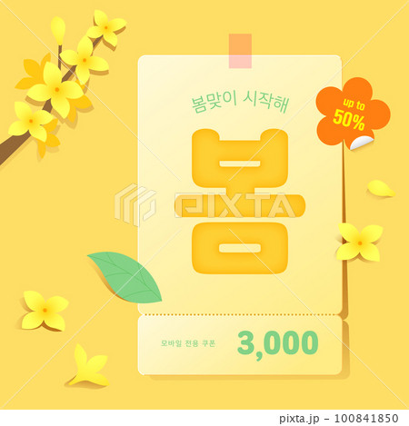 spring shopping sale coupons with flower frame background 100841850