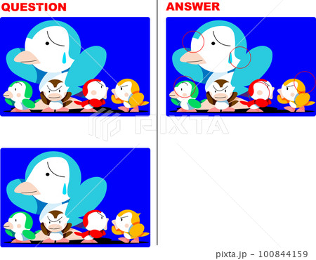 鳥の親子の絵の間違い探しクイズの問題と答え 鳥の親子の絵の間違い探しクイズの問題と答え 100844159