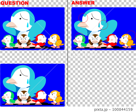 鳥の親子の絵の間違い探しクイズの問題と答え 鳥の親子の絵の間違い探しクイズの問題と答え 100844159