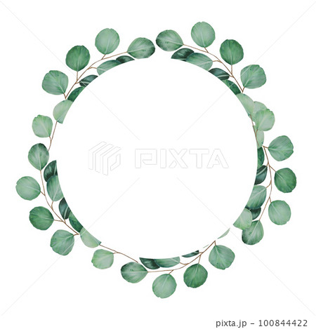 Eucalyptus watercolor frame and logo. Hand painting clipart on an isolated background. Print for wedding invitation, designers, decoration, textile, poster, scrapbooking, card, invitation, tags 100844422