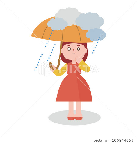 雨の日に傘をさす女の子のイラスト 100844659
