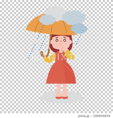雨の日に傘をさす女の子のイラスト 100844659