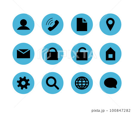 Website icons, vector. Black icons in blue circle. Website icons, vector. Black icons in blue circle. 100847282
