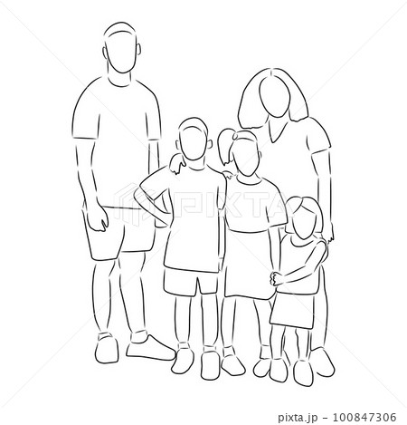 Poster Happy big family smiling together, drawing sketch - PIXERS.NET.AU