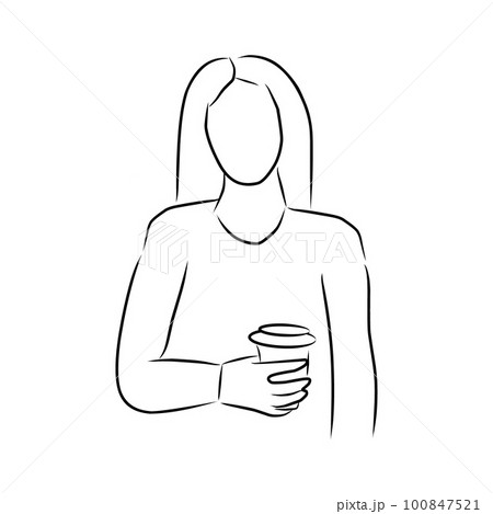 Woman and coffee, vector. Hand drawn sketch. 100847521