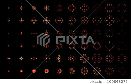 Pixel explosion and burst animation. 8 Bit boom, blast, bomb, flash. Vector sequence frame bang animated effect with sparks. Explode sprite sheet for arcade computer game or video storyboard 100848075