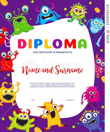 Kids diploma cartoon cute monster characters...のイラスト素材 [100848219] - PIXTA