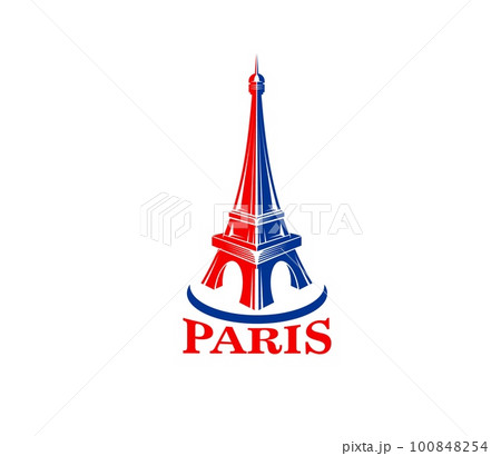 Paris Eiffel tower icon. France historic landmark, European travel building or French vacation tourism architecture vector emblem. Paris romantic journey Eiffel tower symbol or sign 100848254