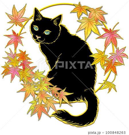 紅葉を見上げる猫_黒猫_背景透過のイラスト素材 [100848263] - PIXTA