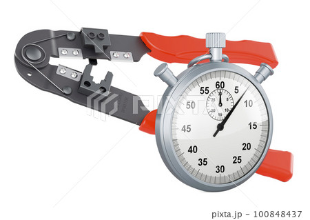 Crimper, crimp tool with stopwatch, 3D rendering Crimper, crimp tool with stopwatch, 3D rendering 100848437