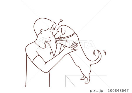 Happy man playing with dog Happy man playing with dog 100848647
