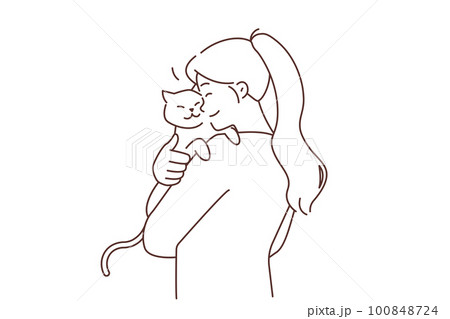 Happy girl hold cat in arms Happy girl hold cat in arms 100848724