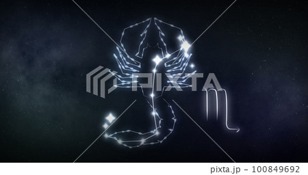 Image of scorpio sign with stars on black background 100849692