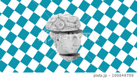 Image of head sculpture on checkered background Image of head sculpture on checkered background 100849709