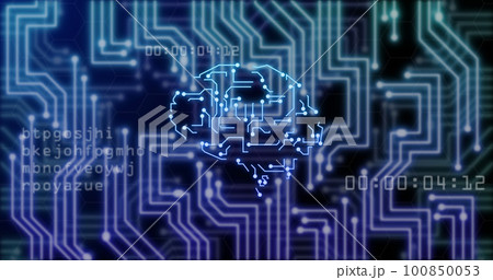 Image of neon network of connections and brain...のイラスト素材 [100850053 ...