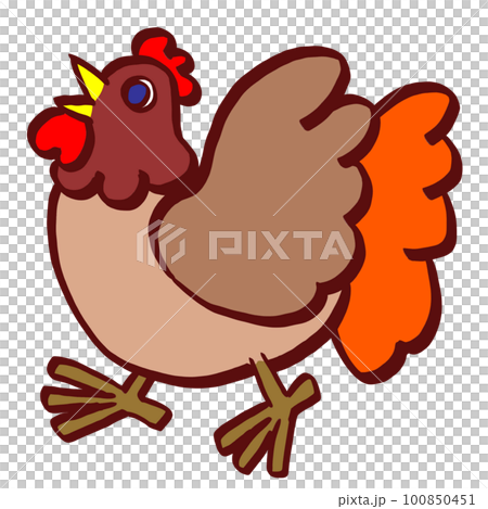 茶色いニワトリのイラスト（鳥） 100850451