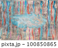 abstract fluid watercolor with blue cloud and violet, red vertical drip lines 100850865