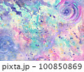 fluid blue, pink and green watercolor background with spiral circular lines drawn 100850869