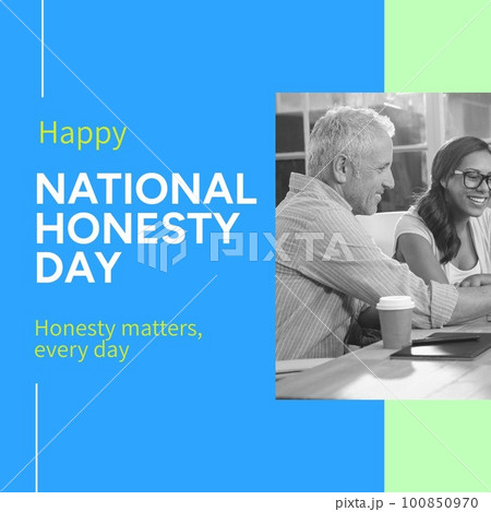 Composition of national honesty day text over diverse business people in office 100850970