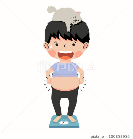 Funny kid use weight scale 100852956