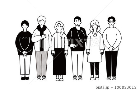 一列に並ぶ若者のシンプルなイラスト 一列に並ぶ若者のシンプルなイラスト 100853015