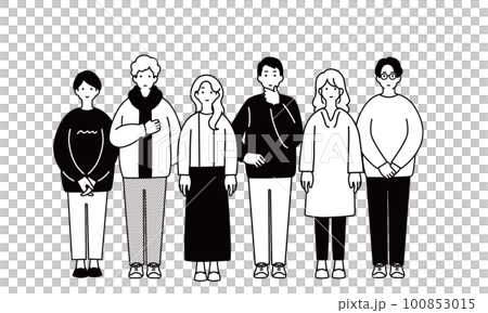 一列に並ぶ若者のシンプルなイラスト 一列に並ぶ若者のシンプルなイラスト 100853015