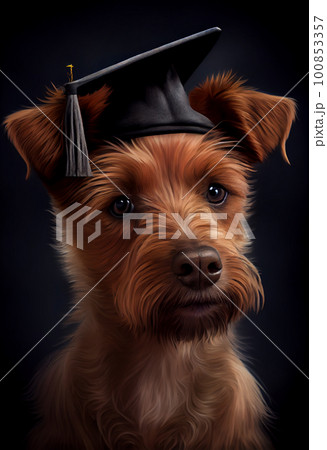 Cute irish terrier in a graduation cap 100853357