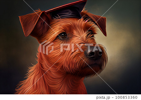 Cute irish terrier in a graduation cap 100853360