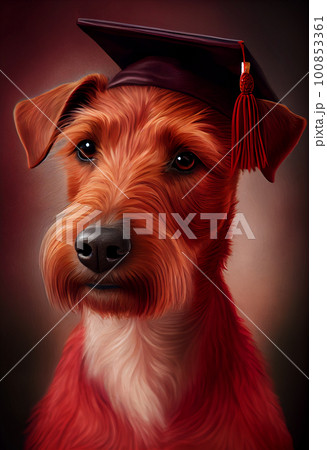 Cute irish terrier in a graduation cap Cute irish terrier in a graduation cap 100853361