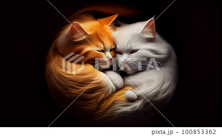 yin yang cat red white couple 100853362