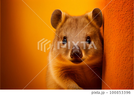 The happiest animal quokka is smiling and greeting 100853396