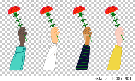 一隻手拿著康乃馨花的插圖 100853901