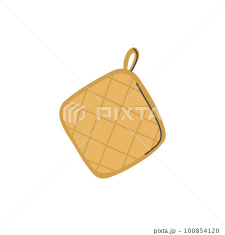 Oven mitt. Potholder hand drawn illustration. Homemade cookware. Hand drawn kitchenware tools. Vector cartoon illustration. 100854120